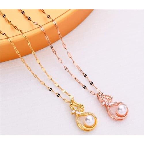 Luxury Hollow Pearl Crystal Purse Pendant Women Necklaces Ladies No Fade Stainless Steel Chokers Necklace Female Daily Jewelry
