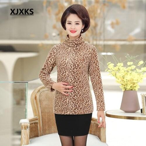 XJXKS Fashion leopard print women turtleneck sweater 2021 autumn winter new comfortable casual women pullover bottoming top