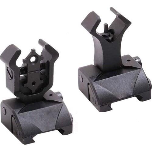 Tactical Hunting Aluminum Low Flip Up Front&Rear Sight Folding Battle Dual Diamond Shape Black Rail Sights Set