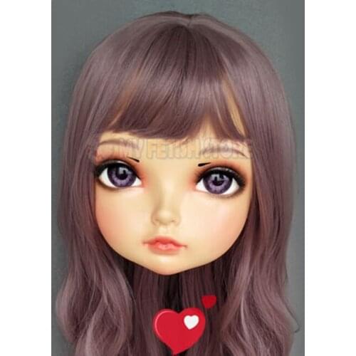 Tao-04)Female Sweet Girl Resin Half Head Kigurumi BJD Eyes Crossdress Cosplay Japanese Anime Role Lolita Mask With Eyes And Wig
