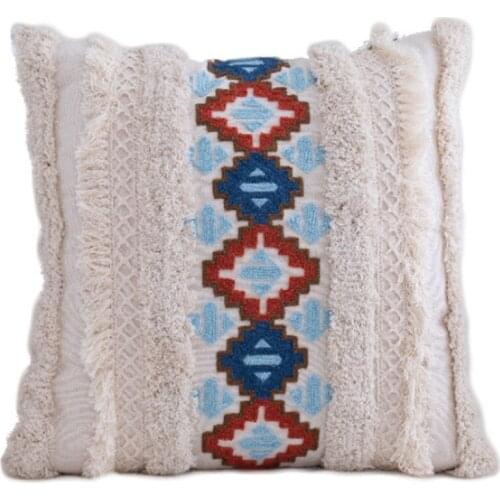 Boho Embroidered Ethnic Tufted Throw Pillow Cotton Woven Cushion Tribal Pillow for Living Room Bedroom Bench Couch Sofa