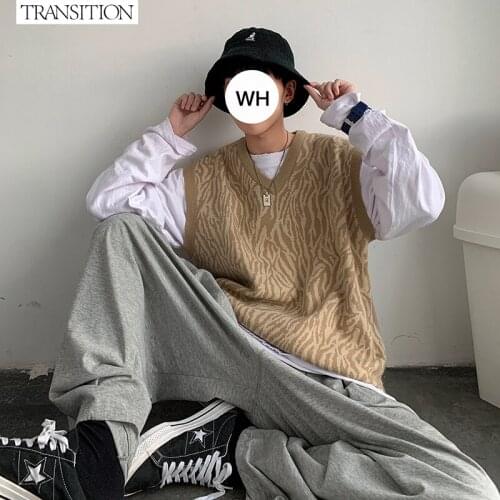 High quality Korean style V-neck zebra pattern pullover vest sweater trendy mens and womens sweaters