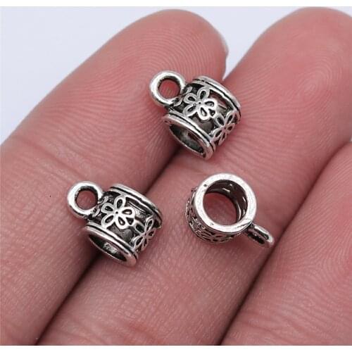 WYSIWYG 20pcs 7x7mm Antique Silver Color Beads Bails For Jewelry Making DIY Jewelry Findings