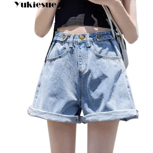 Streetwear Summer Women Denim Shorts 2019 New Arrival High Elastic Waist Wide Leg Shorts Jeans Black Short Femme Plus size 5xl