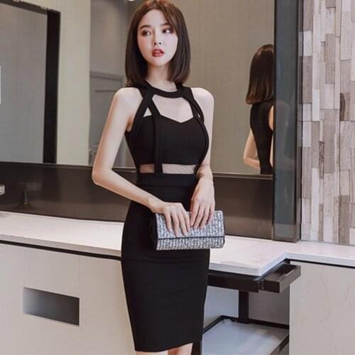 2021Women Summer Dresses New Elegant Sexy Hollow Bandage Slim Sleeveless Evening Prom Dresses