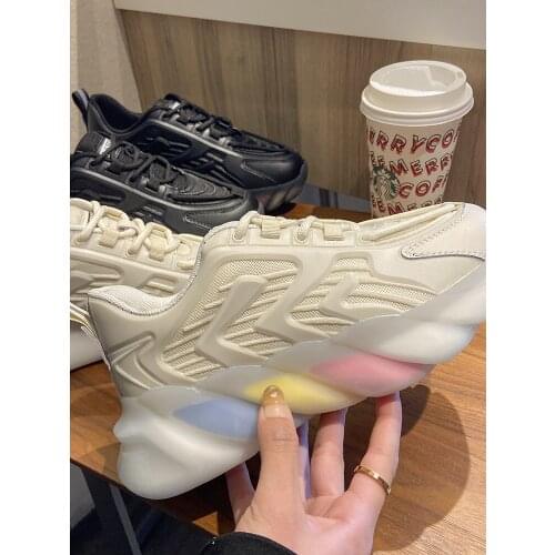 2021 spring new ladies rainbow bottom single shoes fashion all-match thick-soled Hong Kong style casual sneakers