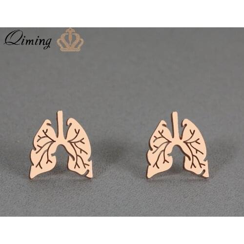 QIMING Tiny Lungs Stud Earrings Anatomy Skeleton Jewelry Anatomical Human Medical Doctor Nurse Jewelry Women Earring
