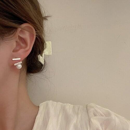 2021 New Zircon Inlaid Gold Plated Metal Pearl Stud Earrings for Women Girls Jewelry Exquisite Elegant Cute Small Earrings