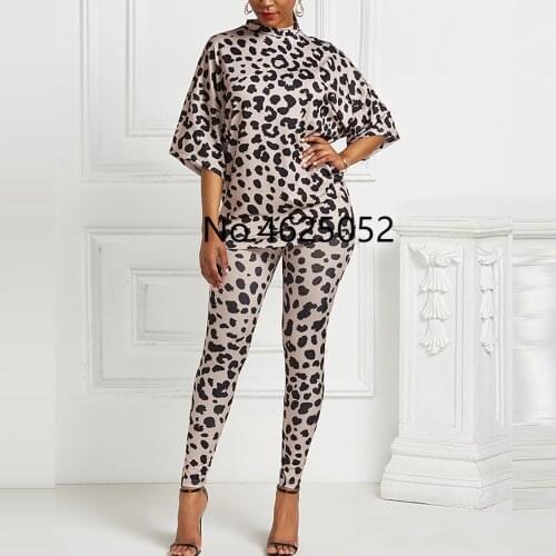 Sexy Leopard Print Two Piece Set Women 2020 Summer Casual Half Sleeve Top And High Waist Elastic Skinny Pant Tracksuit Outfits