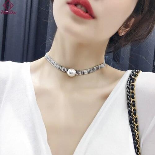 2019 Women Graceful Pearl Chokers Necklace Japan Korean Fashion Dinner Party Clavicular Chain Lady Elegant Rhinestone Jewelry