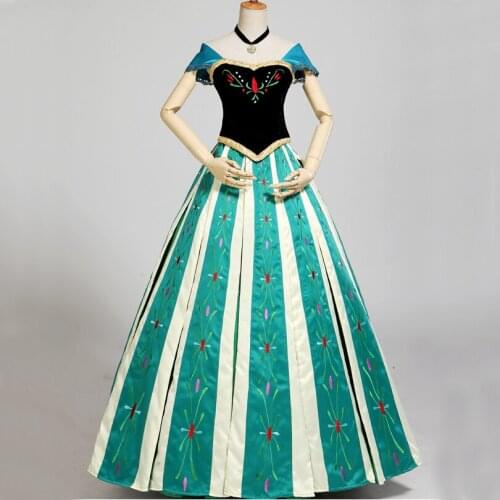 Ice Snow Cosplay Anna Coronation Costume Adult Women Princess Dress Halloween Carnival Party Gown