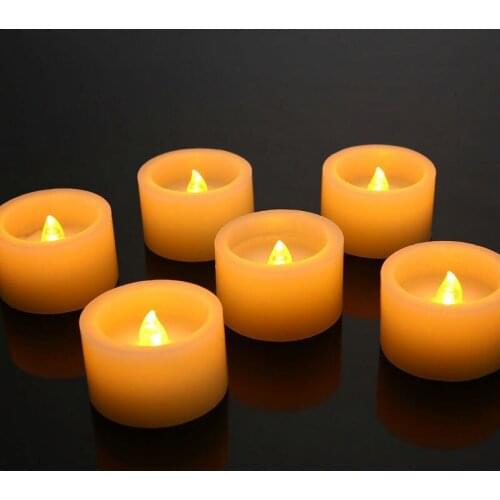 12pcs paraffin real Wax Pillar Flameless Candle Tealight LED Flickering Lighting f/Xmas Wedding Home Bar Hotel table decor-AMBER