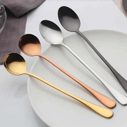 2PCS Long Handle Dessert Coffee Spoon Durable Vacuum Plating Stainless Steel Tea Spoon For Home Thickened Ice Spoon For Kitchen
