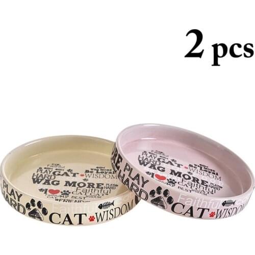 2PCS Pet Bowl Creative Heart Letter Pattern Ceramic Cat Feeding Bowl Dog Bowl
