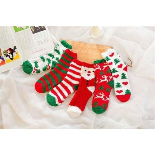 2021 Coral Fleece Womens Sock Christmas Korean Thick Warm Couple Cute Cartoon Snow Socks Sox 12 Pairs New