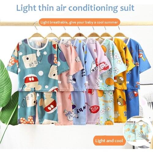 2021 Summer Boys Girls Cotton Short-Sleeved Pajamas Sleepwear For Newborns Air-Conditioning Clothes Baby To Home Casual Pajamas