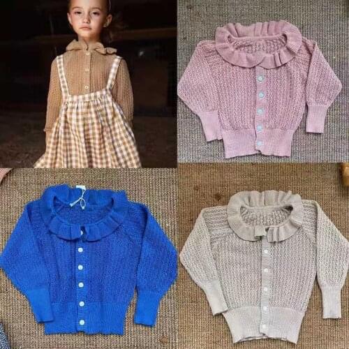 IN STOCK 2021 NEW SP Baby Girl Winter Clothes Lotus Leaf Collar Knitted Sweater Kids Winter Sweaters Toddler Girl Sweater