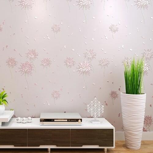 Pastoral Style Dandelion Flowers 3D Embossed Non-woven Wallpaper Rolls for Girls Bedroom Living Room Wall Decor Papel De Parede