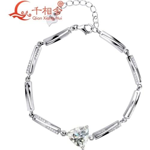 925 silver trillion shape DF moissanite 10*10mm with small cubic zirconia stone bracelet hand chain for gift