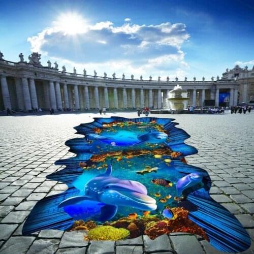 Free Shipping Sea World 3D outdoor floor painting wear non-slip thickened bedroom bathroom living room lobby flooring mural