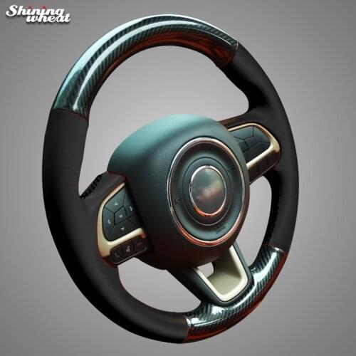 Shining wheat Black Leather Black PU Carbon Fiber Car Steering Wheel Cover for Jeep Compass 2017 Renegade 2016 2017
