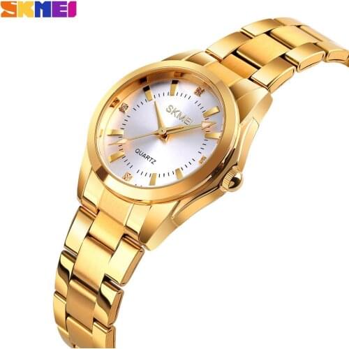 SKMEI Casual Top Luxury Quartz Womens Watches Elegant Full Stainless Steel Female Clock Waterproof Wristwatches Reloj Mujer