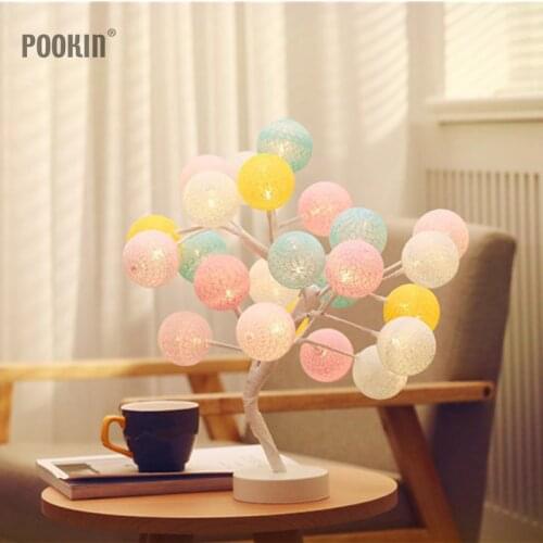 LED Color Cotton Bal Tree Night Light Battery or USB Power Table Lamp Desk Light Decoration For Childrens Room/Party/Wedding