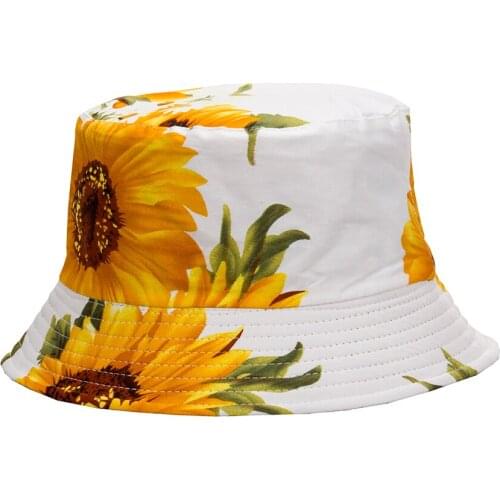 Sunflower double-faced fisherman hat sunscreen basin hat Korean mens and womens hat sun hat bucket hat