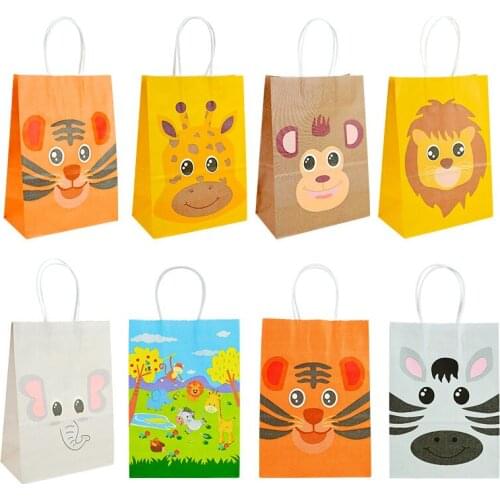 Jungle Safari Paper Gift Bags Animal Pattern Handbag Happy Birthday Party Paper Candy Bag Kids Gift Cookies Packaging Bags Decor