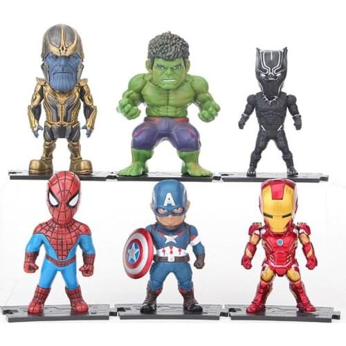 6pcs/set Disney Marvel Spiderman Iron man Thanos Captain America Hulk Black Panther PVC action Toys Figure kids birthday gifts
