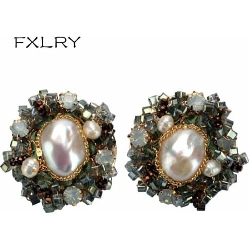 FXLRY Original Design Handmade Baroque Pearl Vintage Exaggerated Stud Earrings For Women Fashion Jewelry