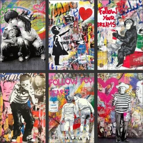 Graffiti Art Girl with Balloon Canvas Painting Street Art Posters and Prints Abstract Wall Art Picture for Home Decoration