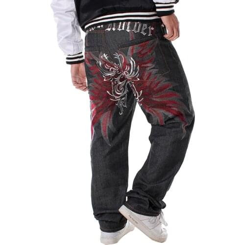 Sokotoo Hip hop pants for men fashion street style loose jeans plus size wings embroidery long pants Free shipping