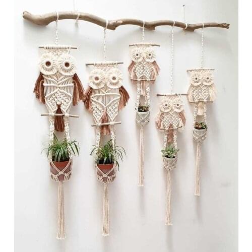 Ins Nordic Tapestry Hand Woven Rope Owl Creative Wall Pendant Flower Pot Hanging Basket Living Room Wall Hanging Home Decor