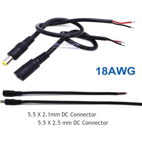 18AWG 0.75mm 5.5X2.1mm /5.5x2.5mm Female / Male DC Power Plug Connector Cable For LED Strip 5050 3528 5630