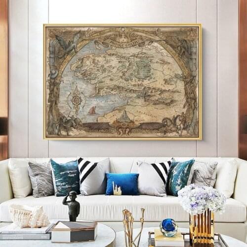 Map of Middle-earth, Movie Posters and Prints, Canvas Paintings, Classic Movie Art Pictures, Paintings on the Living Room Wall