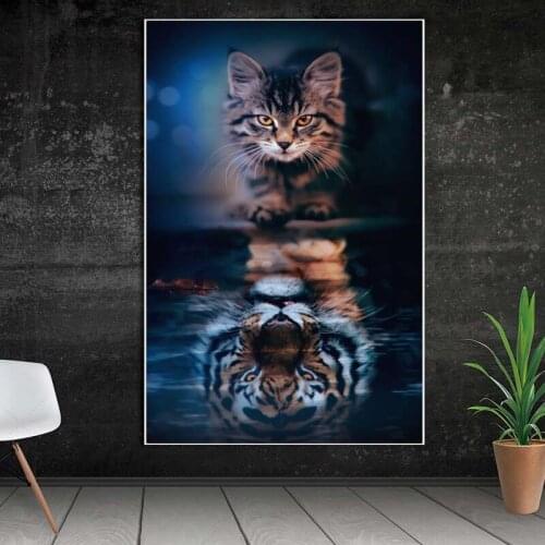 Funny Cat and Tiger Print Canvas Painting Print Wall Artwork Paintings Modular for Room Decor Girl Bedroom Decoration