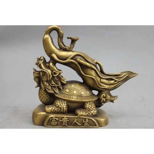 Chinese Feng Shui Bronze Wealth Ginseng Dragon turtle tortoise Decor Statue