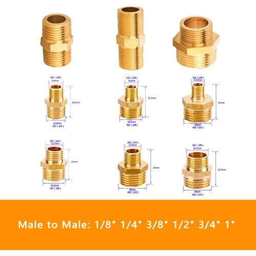 1/8" 1/4" 3/8" 1/2" 3/4" 1" Male Thread Brass Pipe Equal Reducing Nipple Fittings Brass Quick Adapters Connectors