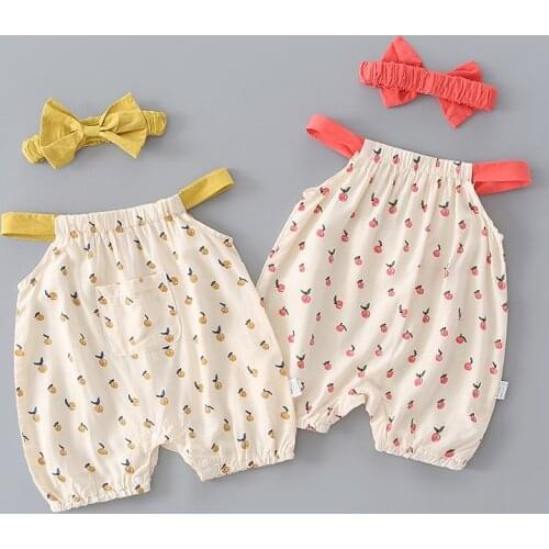 2 pieces/lot Summer Baby Girls Rompers Newborn Baby Clothes Toddler Berries Print Romper Jumpsuit with Headband One-Pieces 0-2Y