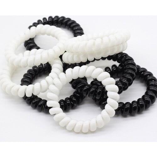 Lot 100Pcs Size 5 CM White & Black Elastic Rubber Telephone Wire Bands Ponytail Holder Hair Accessories
