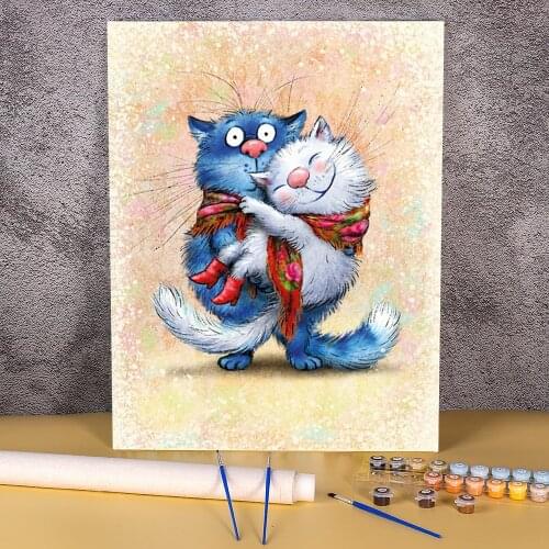 Cartoon Blue White Cat Paint By Numbers Package Oil Paints 50*70 Boards By Numbers Home Decoration For Handiwork