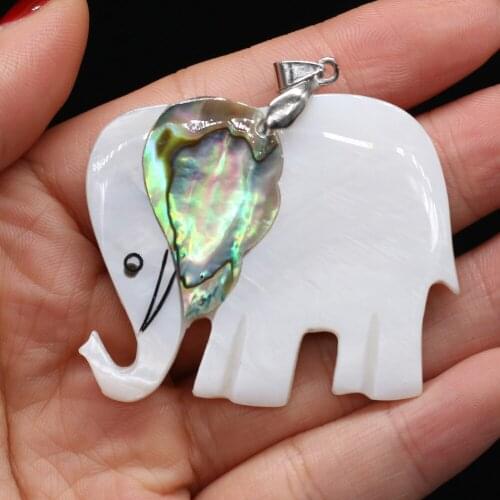 Natural Abalone Shell Pendant Cute Elephant Charms Pendant Animal Mother of Pearl Shell Charms for DIY Necklace Women Making