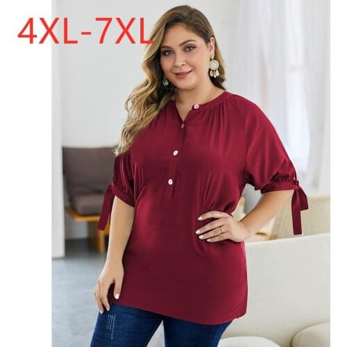 New 2021 summer plus size tops for women blouse large short sleeve loose casual red button pocket long shirt 4XL 5XL 6XL 7XL