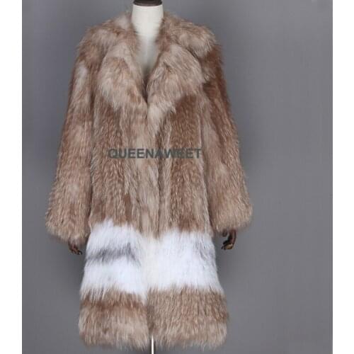 New Designl X-Long Women real fox fur knitted coats winter Raccoon fur long style jackets Wholesale