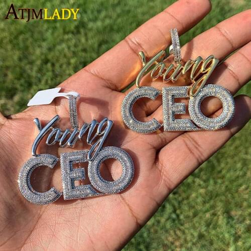 Gold silver color two tone plated hiphop bling 5A cz jewelry iced out baguette cz young CEO charm pendant tennis chain necklace