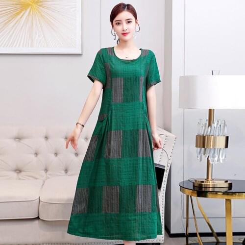 Elegant O-neck Women long Summer Dress Short Sleeve loose Bohemian Female Dress Workwear Vestidos Femme