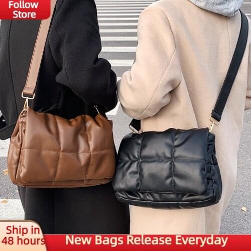 Soft PU Leather Casual Shoulder Bags For Women 2021 Plaid Solid Fashion Small Clutch Handbags Branded Designer Crossbody Bags