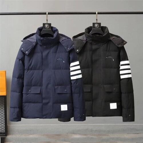 2021 Fashion Brand Men Coats Loose Hooded Down Jacket Windproof Striped Solid Thick Casual Winter Clothing Male