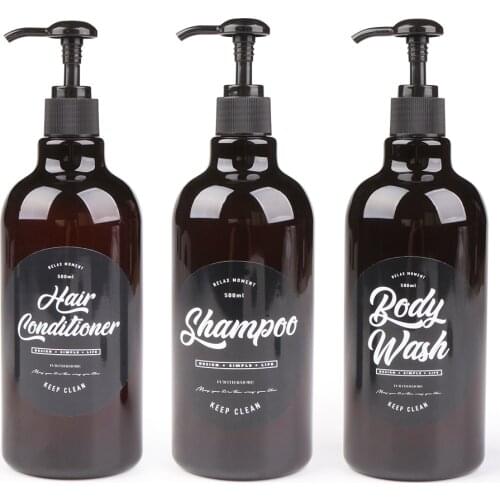 500ml Empty Bottle for Body Wash Shampoo Hair Conditioner Nordic Bath Dispenser Jar Brown Plastic Liquid Storage Bottle